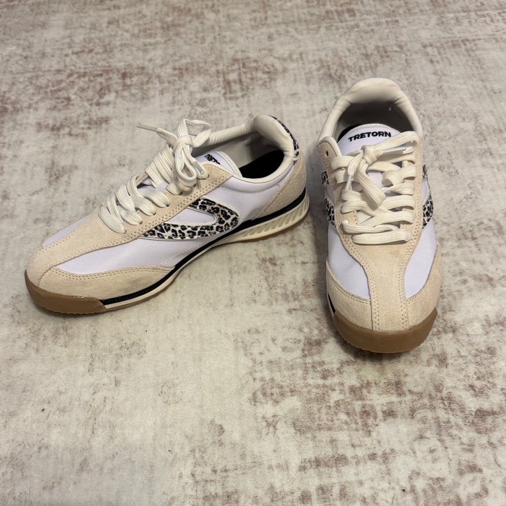 Tretorn women’s Cream, White & Leopard Accent Low-Top Sneakers